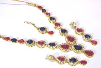 Pink and blue Tilak stone Necklace set 1