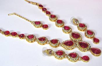 Dark Pink Tilak stone Necklace set 1