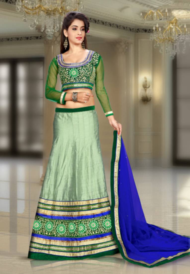 Green embroidered banglory silk pakistani lehenga choli