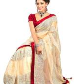 Beige Net Saree With Red Blouse