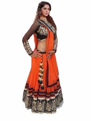 Orange embroidered georgette unstitched lehenga choli 1