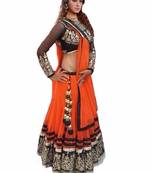 Orange embroidered georgette unstitched lehenga choli