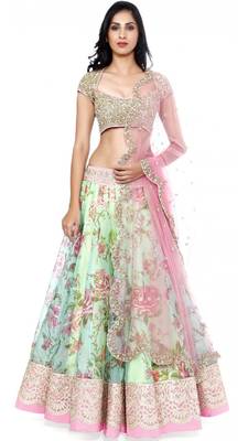 Multi embroidered georgette unstitched lehenga choli 1