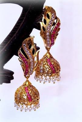 Gold american diamonds jhumkas 1
