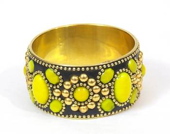 Yellow Golden Leather And Brass Bracelet 1