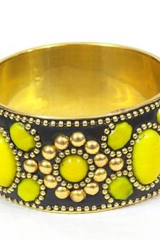 Yellow Golden Leather And Brass Bracelet
