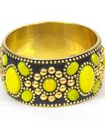 Yellow Golden Leather And Brass Bracelet