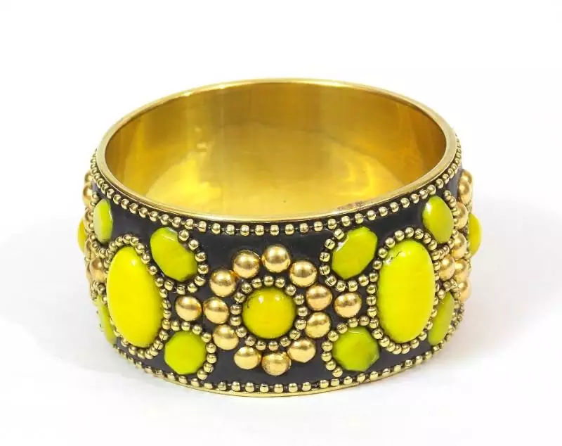 Yellow Golden Leather And Brass Bracelet