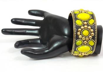 Yellow Golden Leather And Brass Bracelet 2