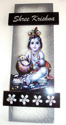 Wooden key holder with god photo Bal Gopal 2
