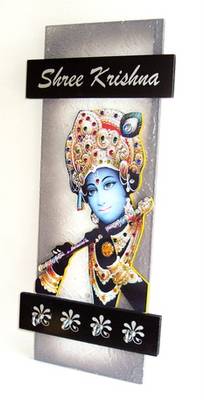 Key holder decorative and wooden and handcrafted with god photo shree krishna 1