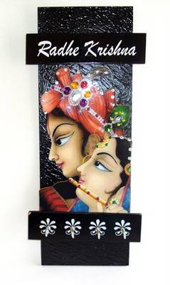 Key holder decorative and wooden and handcrafted with god photo radhe krishna 1