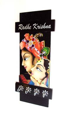 Key holder decorative and wooden and handcrafted with god photo radhe krishna 2