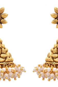 JFL - Traditional Ethnic One Gram Gold Plated Pearl Designer Jhumka