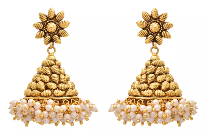 JFL - Traditional Ethnic One Gram Gold Plated Pearl Designer Jhumka