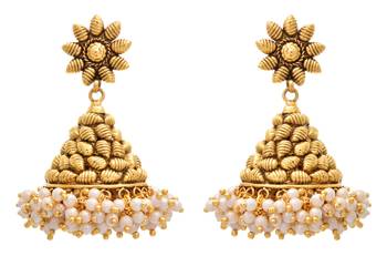JFL - Traditional Ethnic One Gram Gold Plated Pearl Designer Jhumka 1