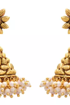 JFL - Traditional Ethnic One Gram Gold Plated Pearl Designer Jhumka