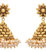 JFL - Traditional Ethnic One Gram Gold Plated Pearl Designer Jhumka