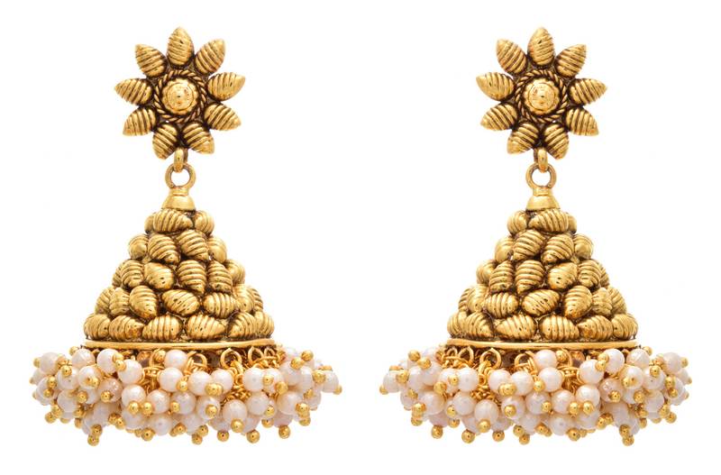 JFL - Traditional Ethnic One Gram Gold Plated Pearl Designer Jhumka