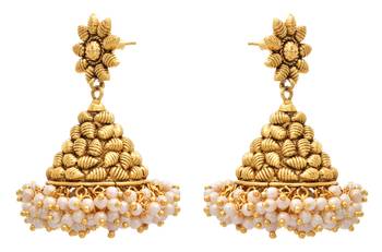 JFL - Traditional Ethnic One Gram Gold Plated Pearl Designer Jhumka 2