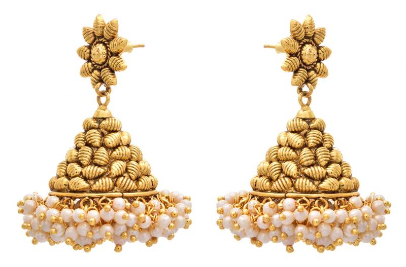 JFL - Traditional Ethnic One Gram Gold Plated Pearl Designer Jhumka