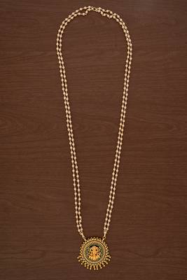 Off-white pearl necklace LONG with Big Laxmi pendant one gram gold 2