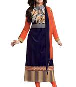 Navy blue cotton embroidered semi stitched salwar with dupatta