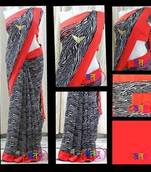 Black and Coral Animal Print Saree