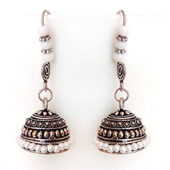 White Crystal Oxdizied Jhumkas 1