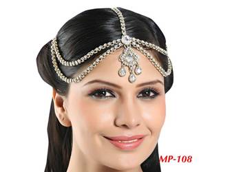 Fashionable Designer Matha Patti For Wedding Gold Finishing With Pearl And Stone In White 1