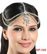 Fashionable Designer Matha Patti For Wedding Gold Finishing With Pearl And Stone In White