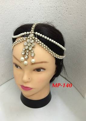 Exclusively Design 2 Line Matha Patti For Wedding Gold Finishing With Pearl And Stone In White 1