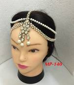 Exclusively Design 2 Line Matha Patti For Wedding Gold Finishing With Pearl And Stone In White