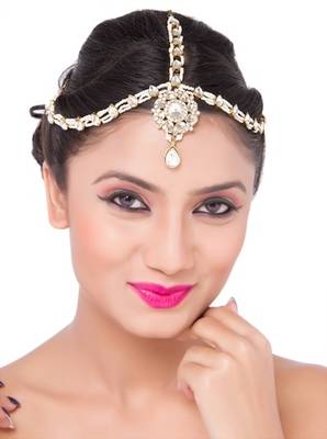 Exclusive Design Matha Patti For Wedding Gold Finishing With Pearl And Stone In White 1