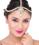 Exclusive Design Matha Patti For Wedding Gold Finishing With Pearl And Stone In White