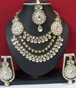 Two Brooch 3 line Stone Wedding Necklace Set SMC11