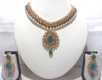 Sky Blue pearl Dulhan Necklace Set 1