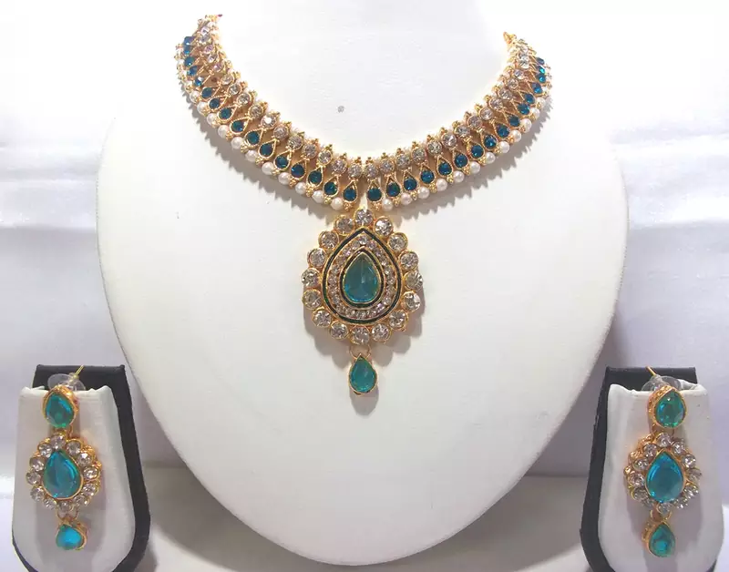 Sky Blue pearl Dulhan Necklace Set