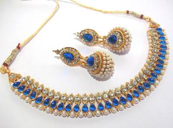 Dark blue pearl gota neckalace set 1