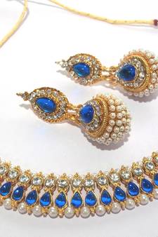 Dark blue pearl gota neckalace set