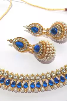 Dark blue pearl gota neckalace set