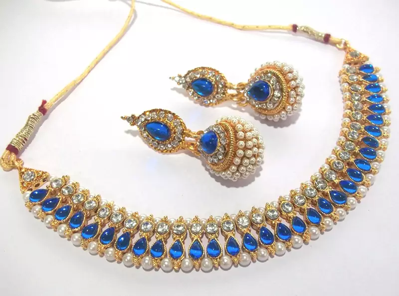 Dark blue pearl gota neckalace set