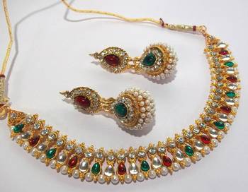 Multi color pearl gota necklace set 1