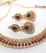 Maroon pearl gota necklace set