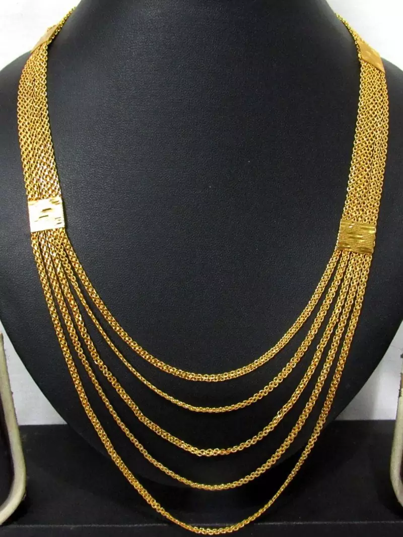 Five line Golden chain long necklace