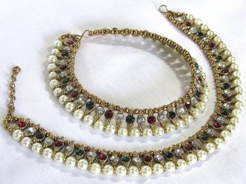 Golden and Pearl Multi Color Anklet 1