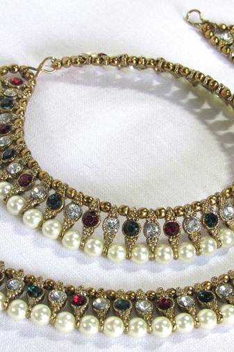 Golden and Pearl Multi Color Anklet