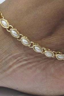 single line pearl kundan anklet