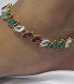 Maroon green kundan anklet