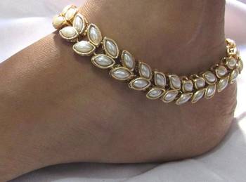 Double line full pearl kundan anklet 1